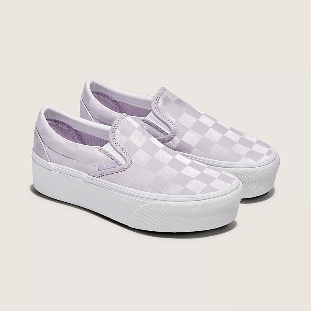 Vans Classic Slip-On Stackform Satin Checkerboard Lilac Mens6.5 Women’s 8